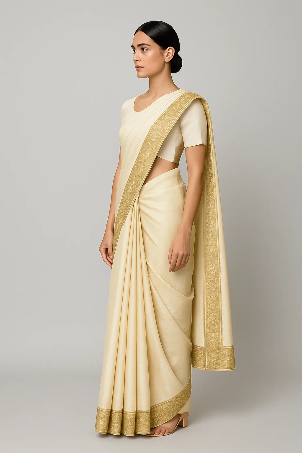 Raw Silk Drape Saree Side