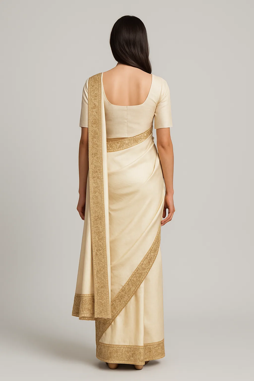 Raw Silk Drape Saree Back