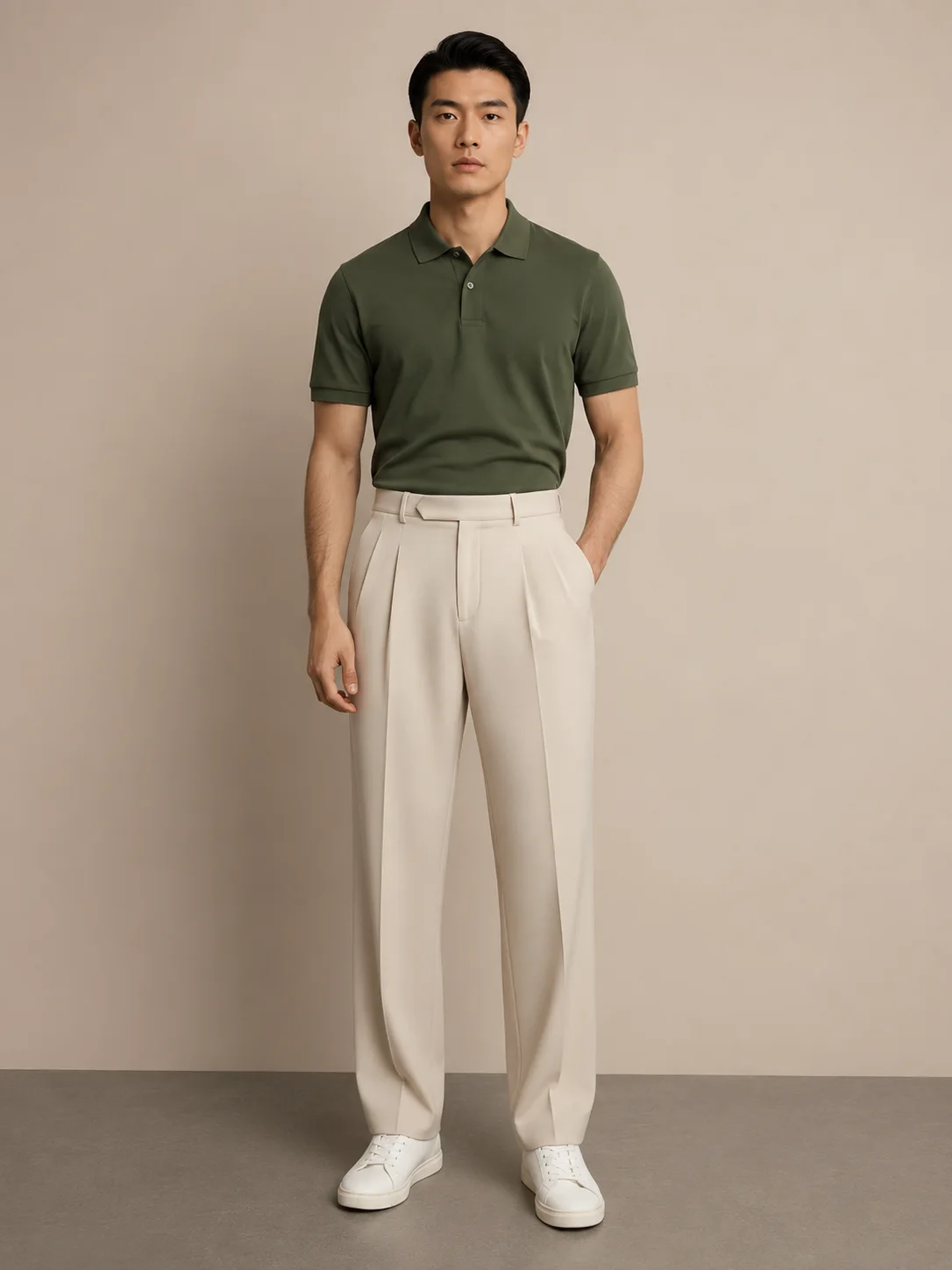 Beige Regular Fit Formal Trousers