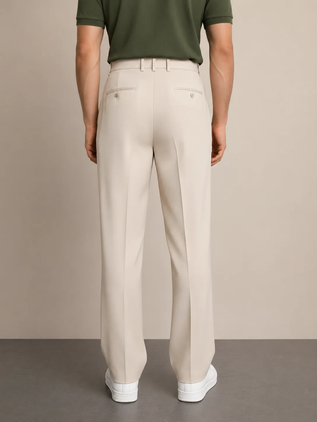 Beige Regular Fit Formal Trousers Side