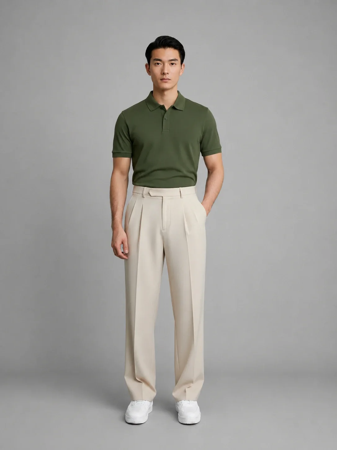 Beige Regular Fit Formal Trousers
