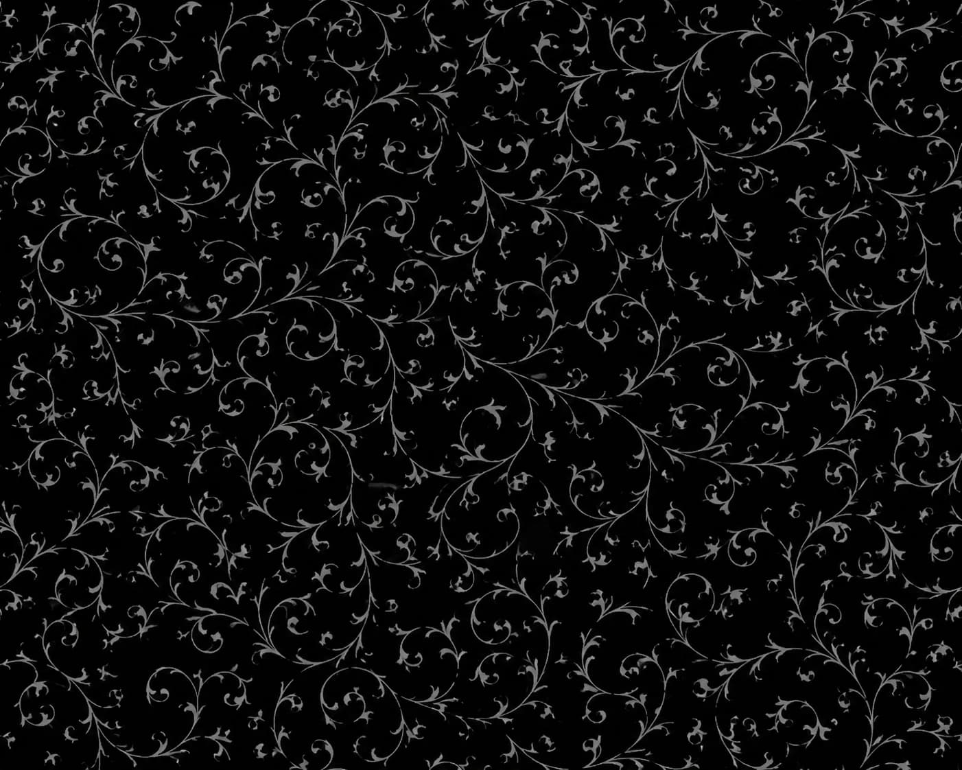 Black Floral Vine Printed Cotton Fabric Macro