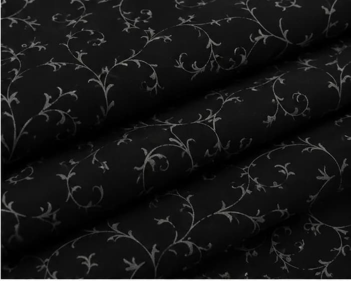 Black Floral Vine Printed Cotton Fabric Drape