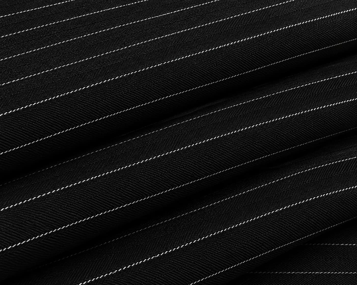Black Pinstripe Herringbone Suiting Fabric Drape