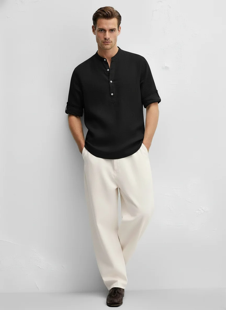 Black Premium Linen Shirt Front