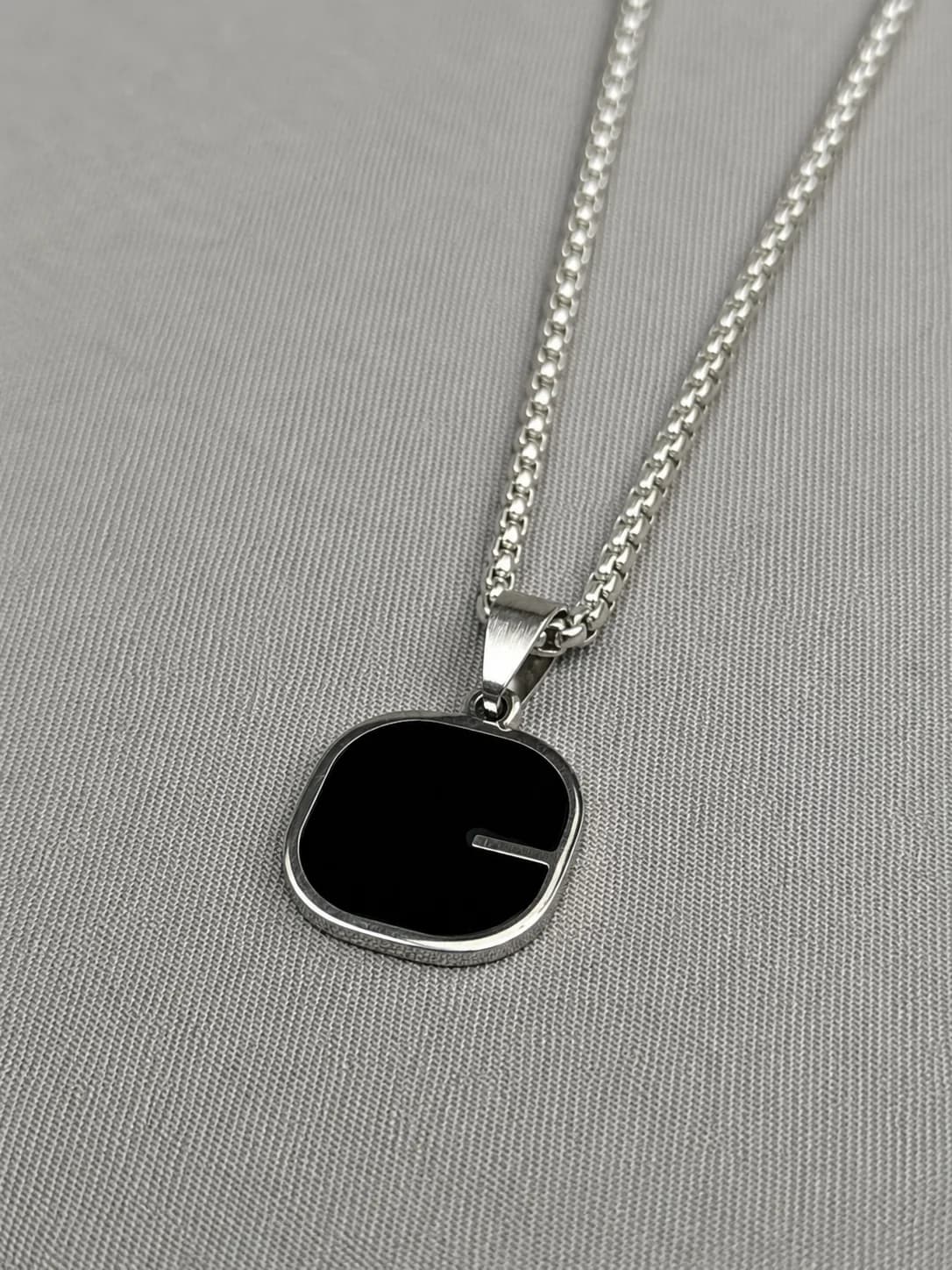 Black Rounded Square Pendant Necklace Side