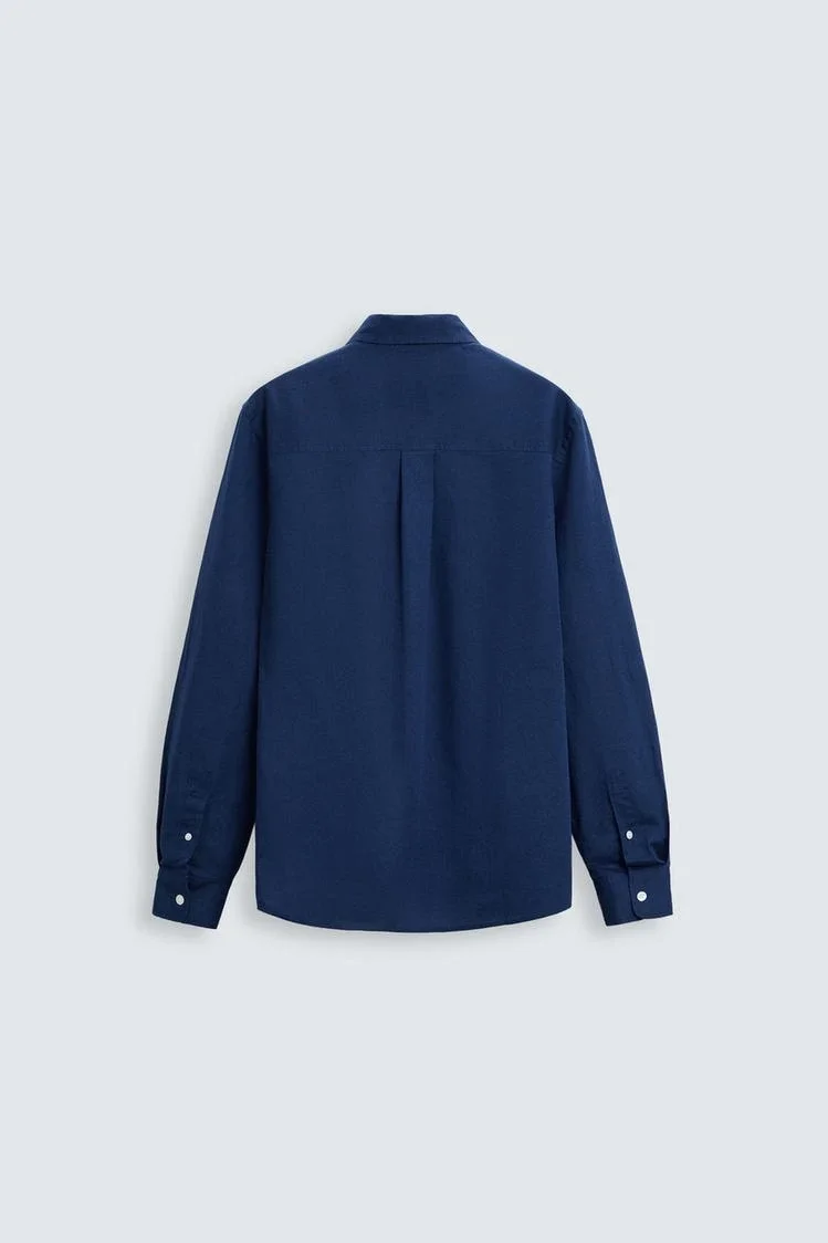 Classic Blue Linen Regular Fit Shirt Side