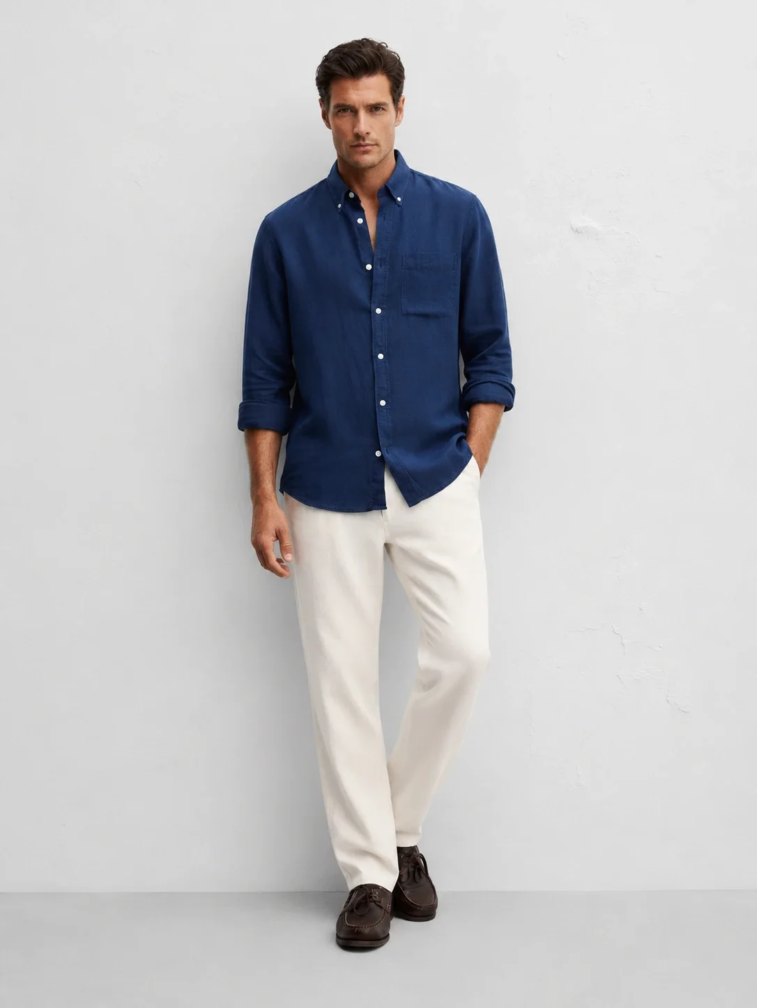 Classic Blue Linen Regular Fit Shirt Front