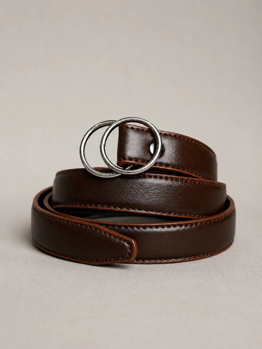 Classic Espresso Double-Ring Leather Belt Front