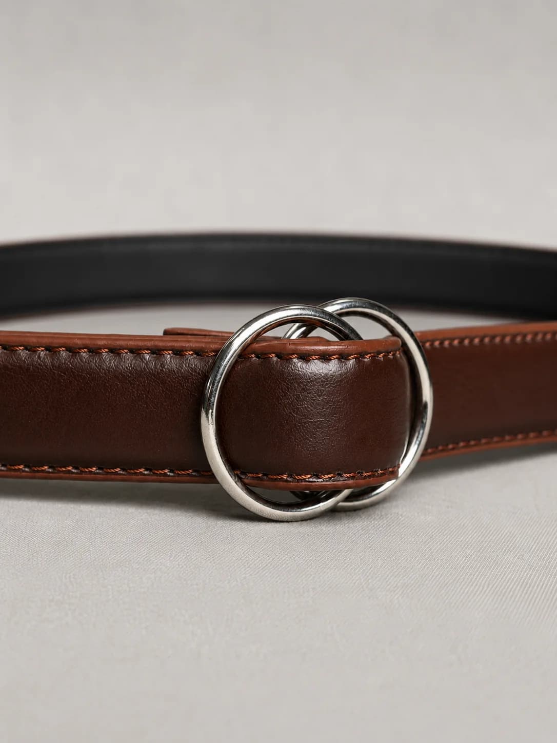 Classic Espresso Double-Ring Leather Belt Side