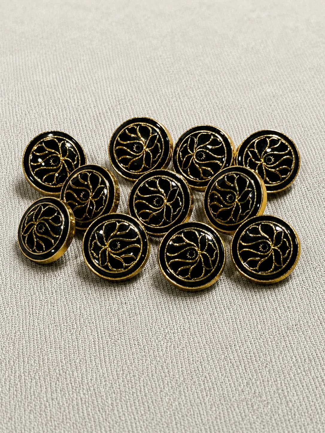 Floral Motif Metal Button – Black & Antique Gold Finish Overview