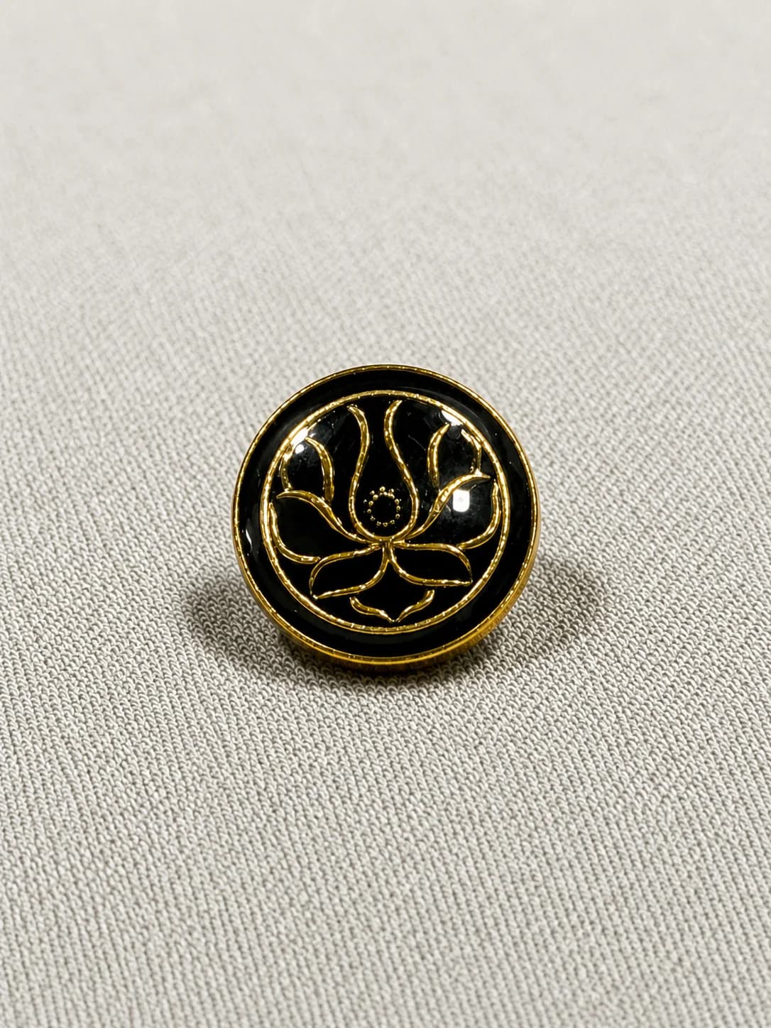 Floral Motif Metal Button – Black & Antique Gold Finish Front
