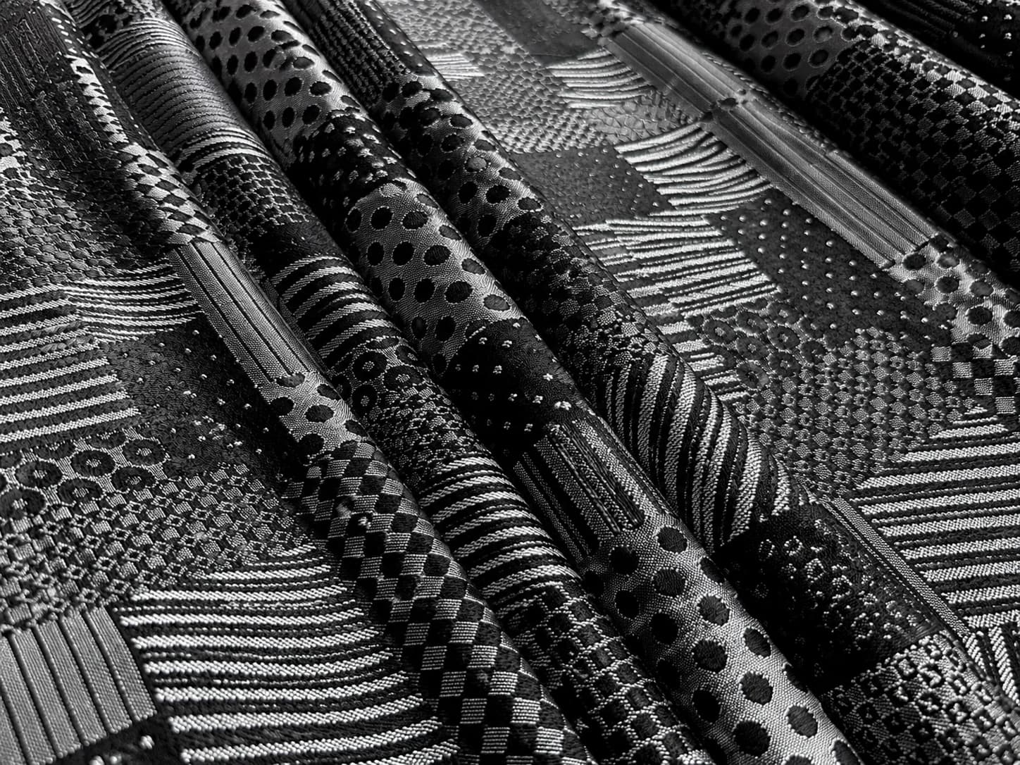 Geometric Printed Fabric – Black & Grey On the bench