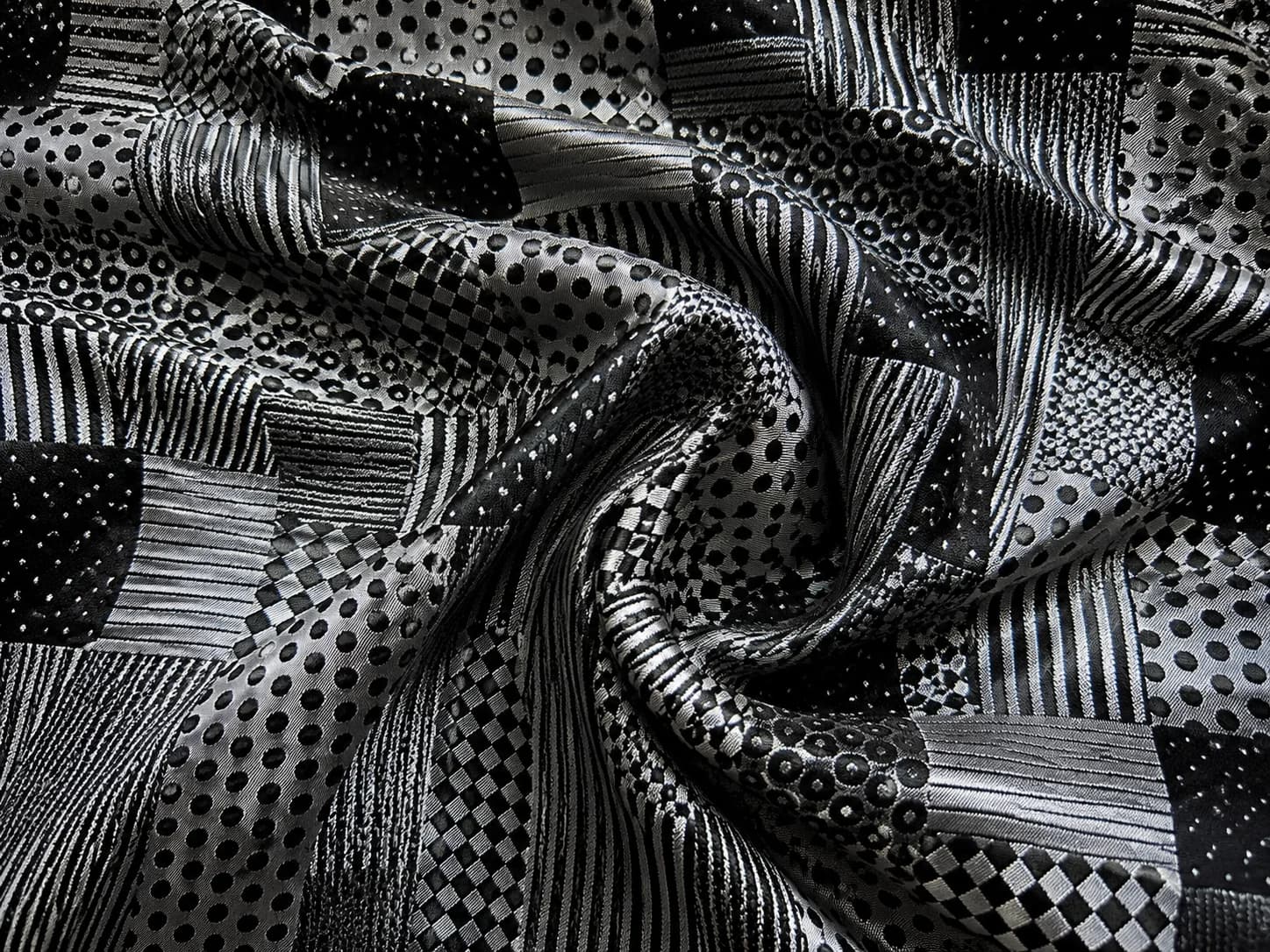 Geometric Printed Fabric – Black & Grey Drape