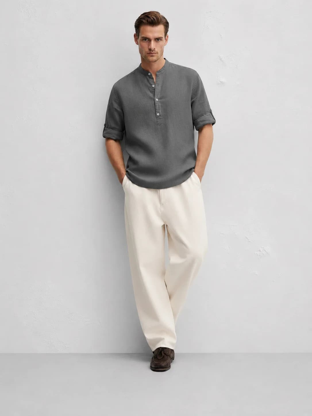 Grey Premium Linen Shirt Front