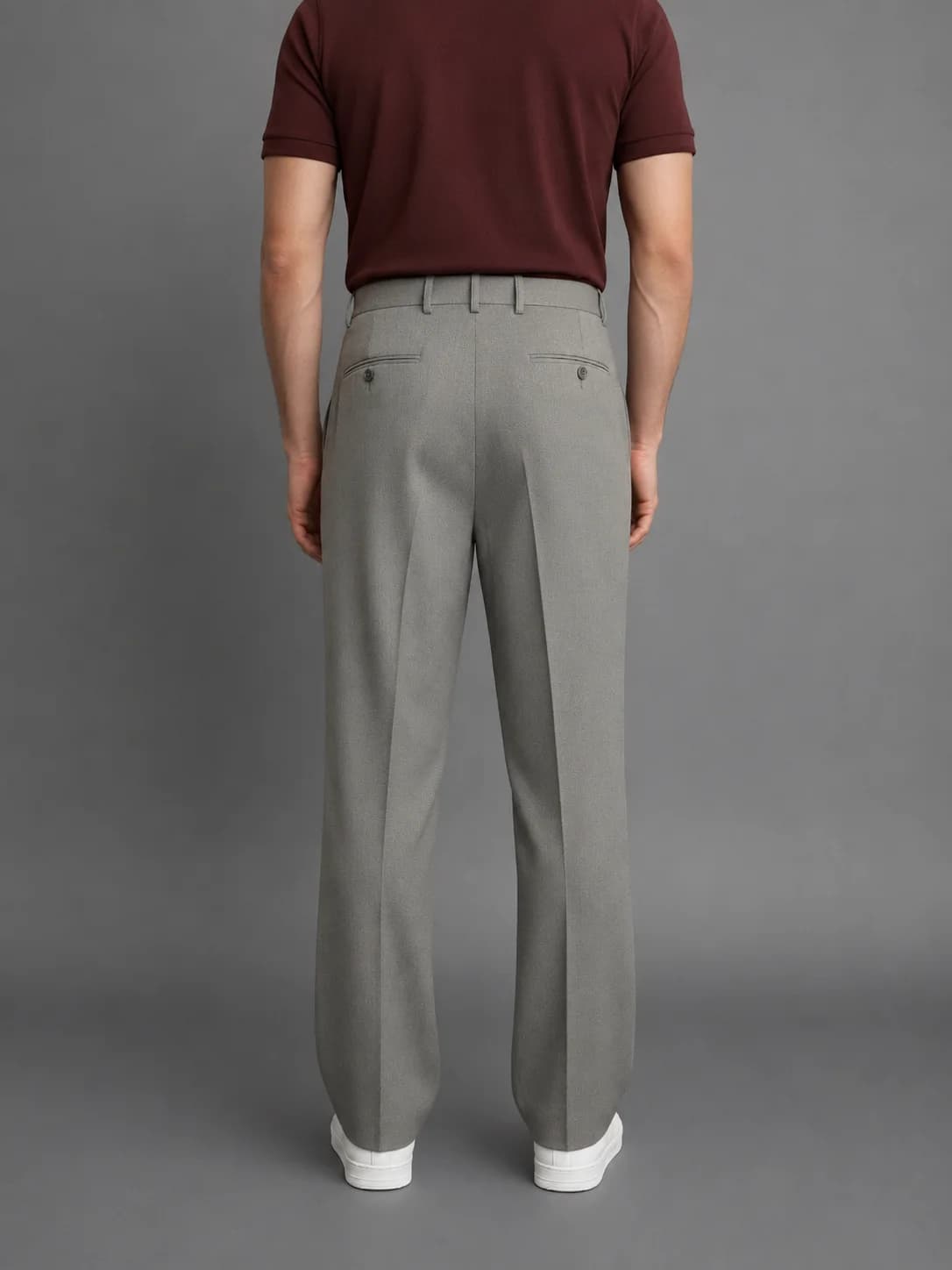 Grey Regular Fit Formal Trousers Back