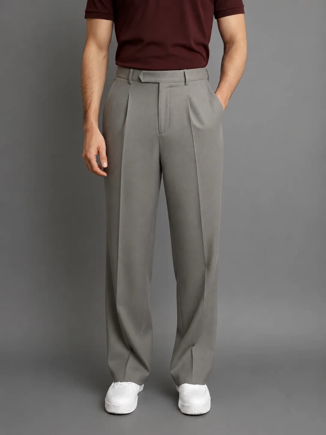 Grey Regular Fit Formal Trousers Side