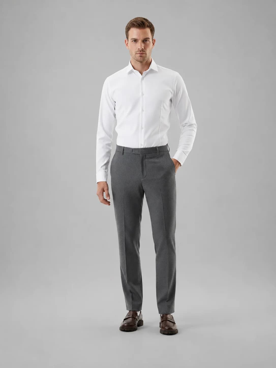 Grey Slim Fit Formal Trousers Front