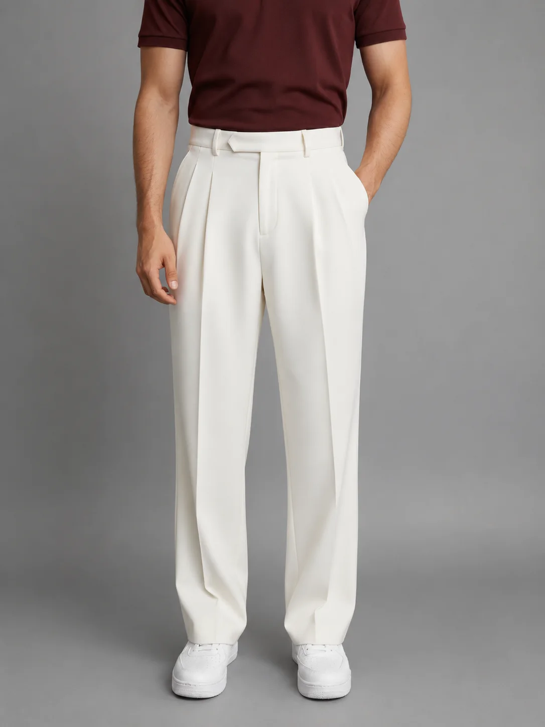 Ivory White Regular Fit Formal Trousers Side