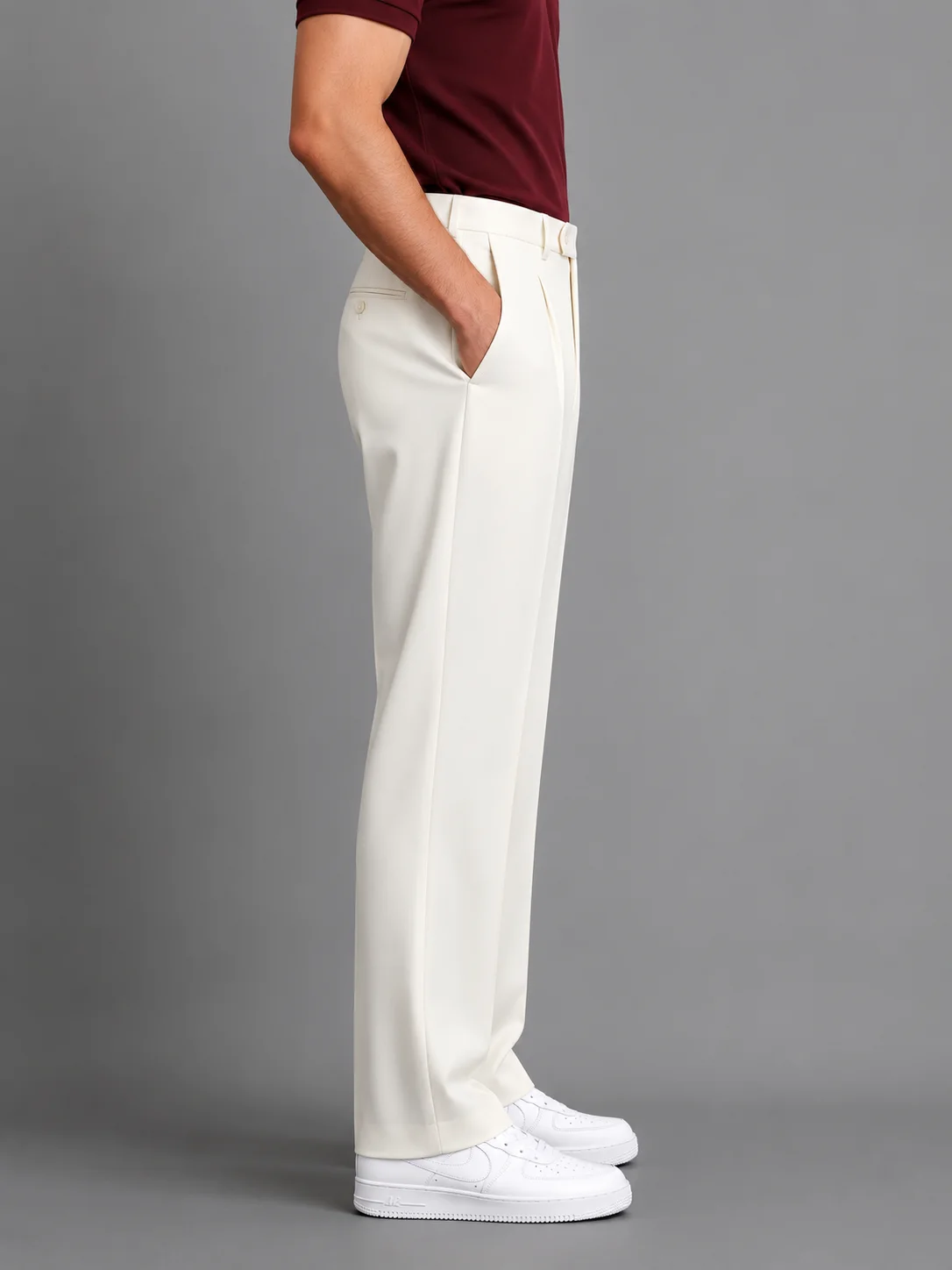 Ivory White Regular Fit Formal Trousers Back