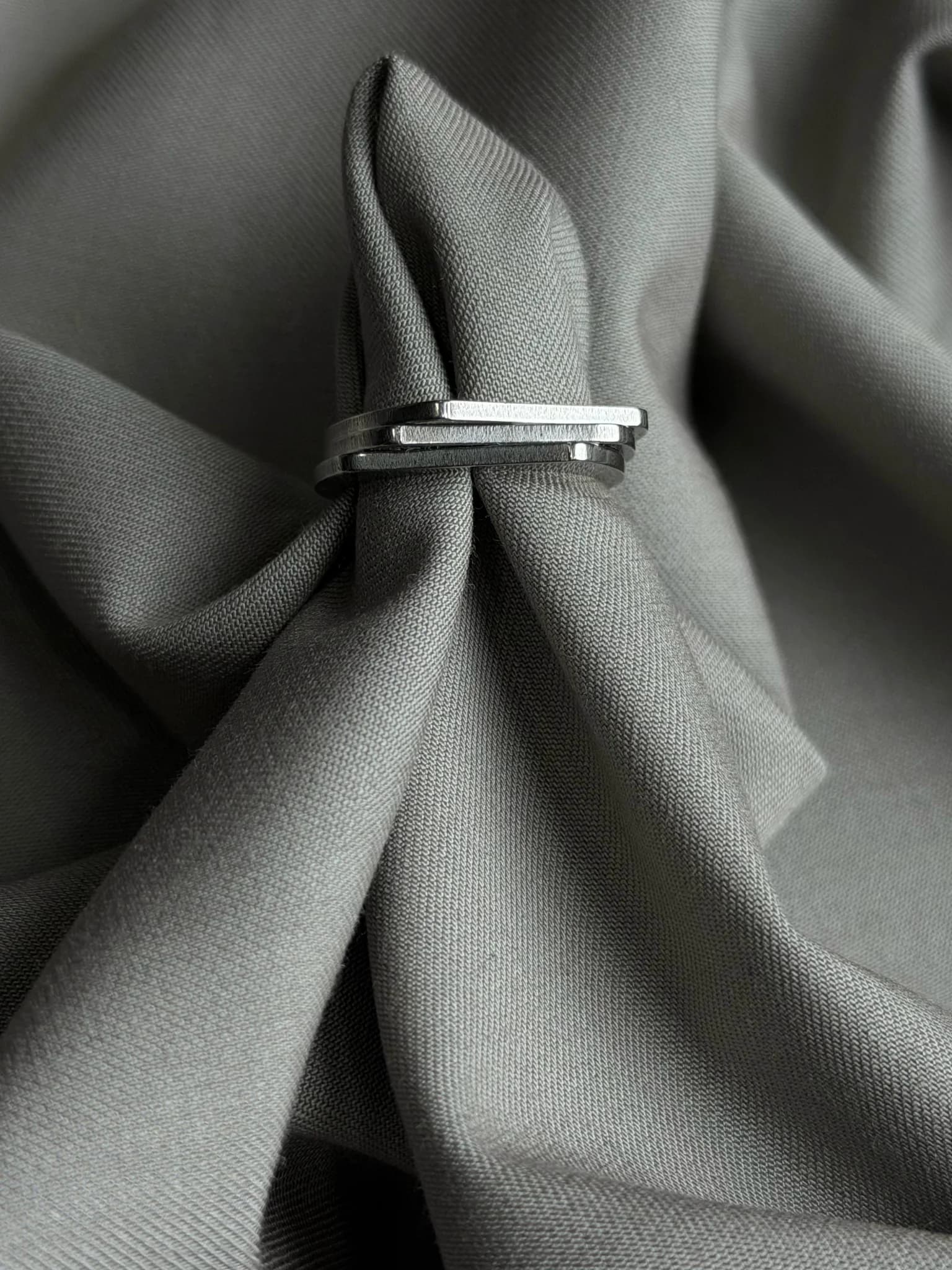 Layered Edge Geometric Ring – Silver Finish Back