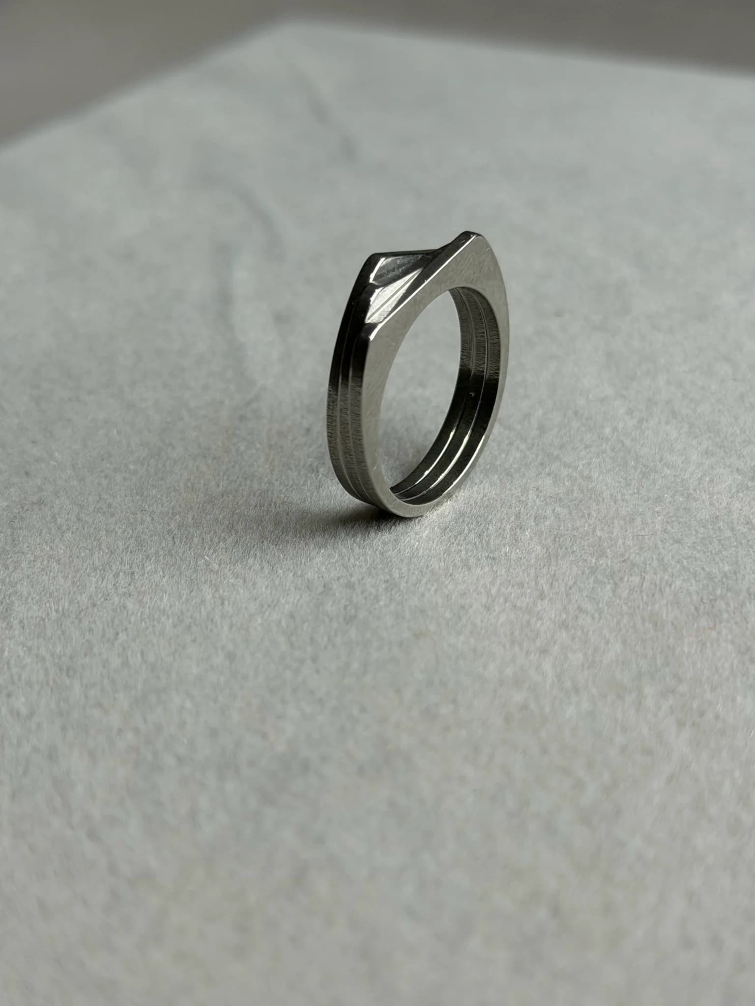 Layered Edge Geometric Ring – Silver Finish Side