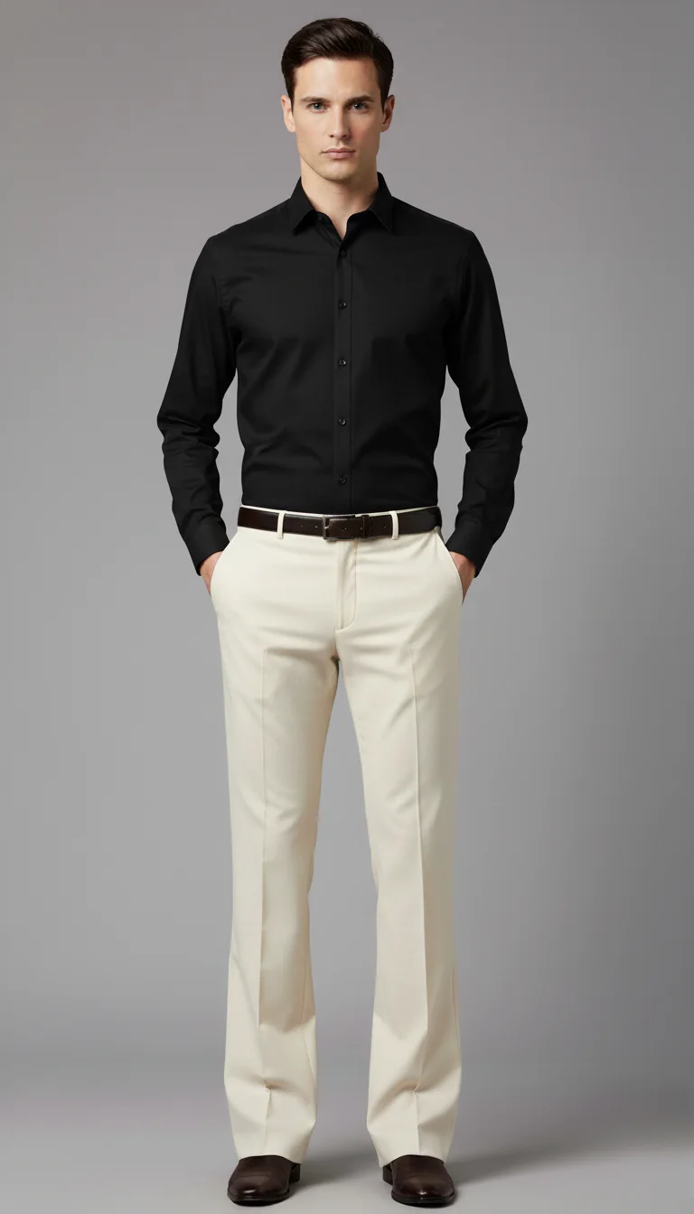 Light Beige Tailored Bell Bottom Formal Trousers Front