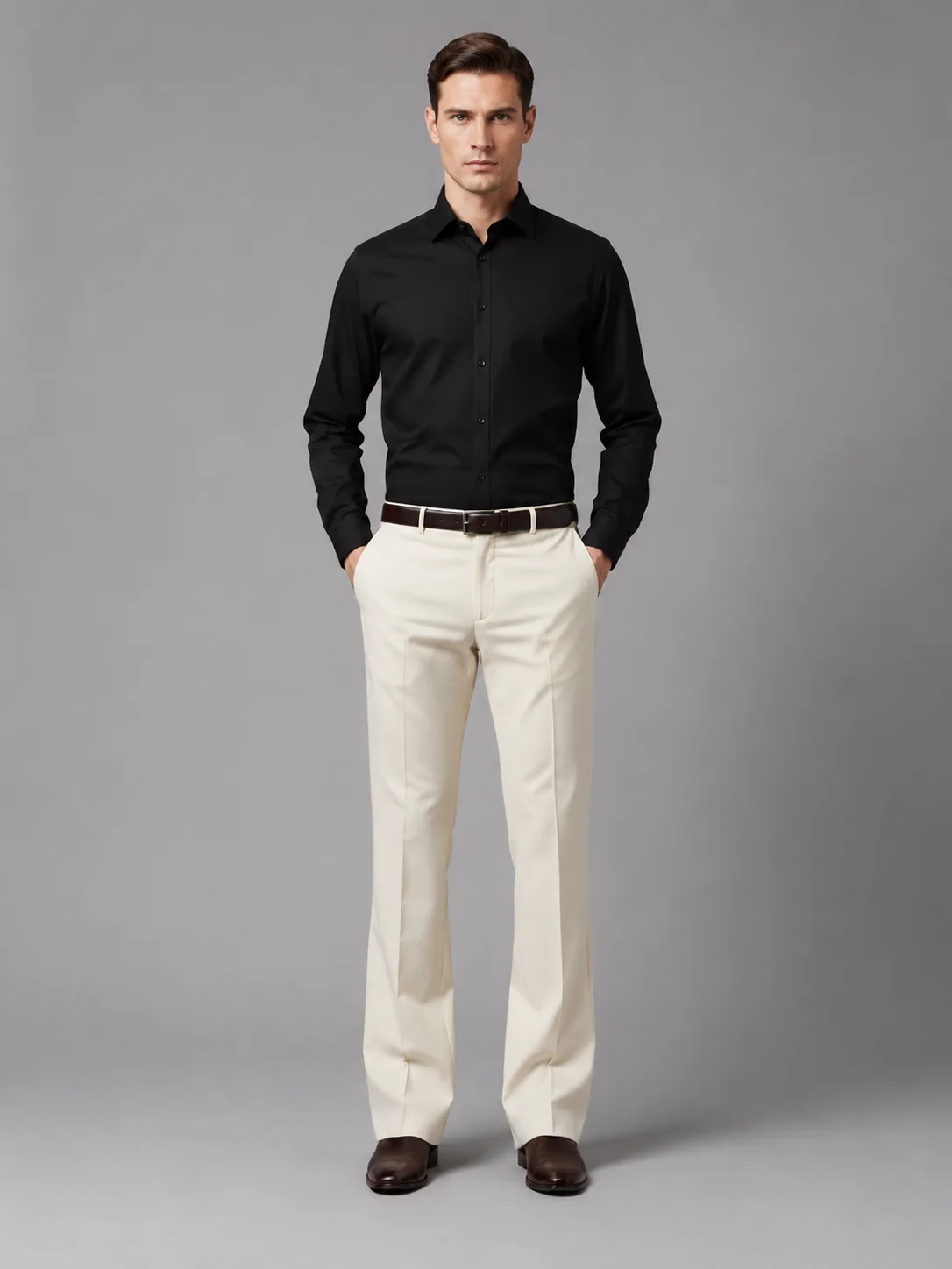 Light Beige Bell Bottom Formal Trousers front