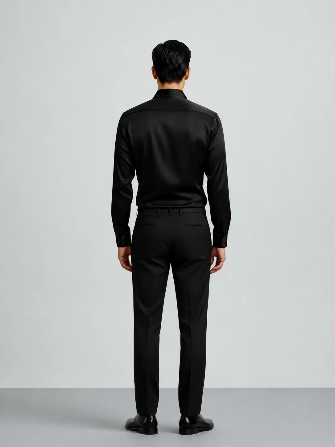 Luxe Black Satin Regular Fit Shirt overview