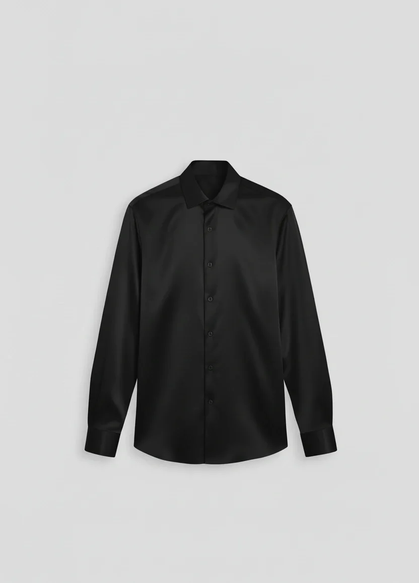 Luxe Black Satin Regular Fit Shirt Side