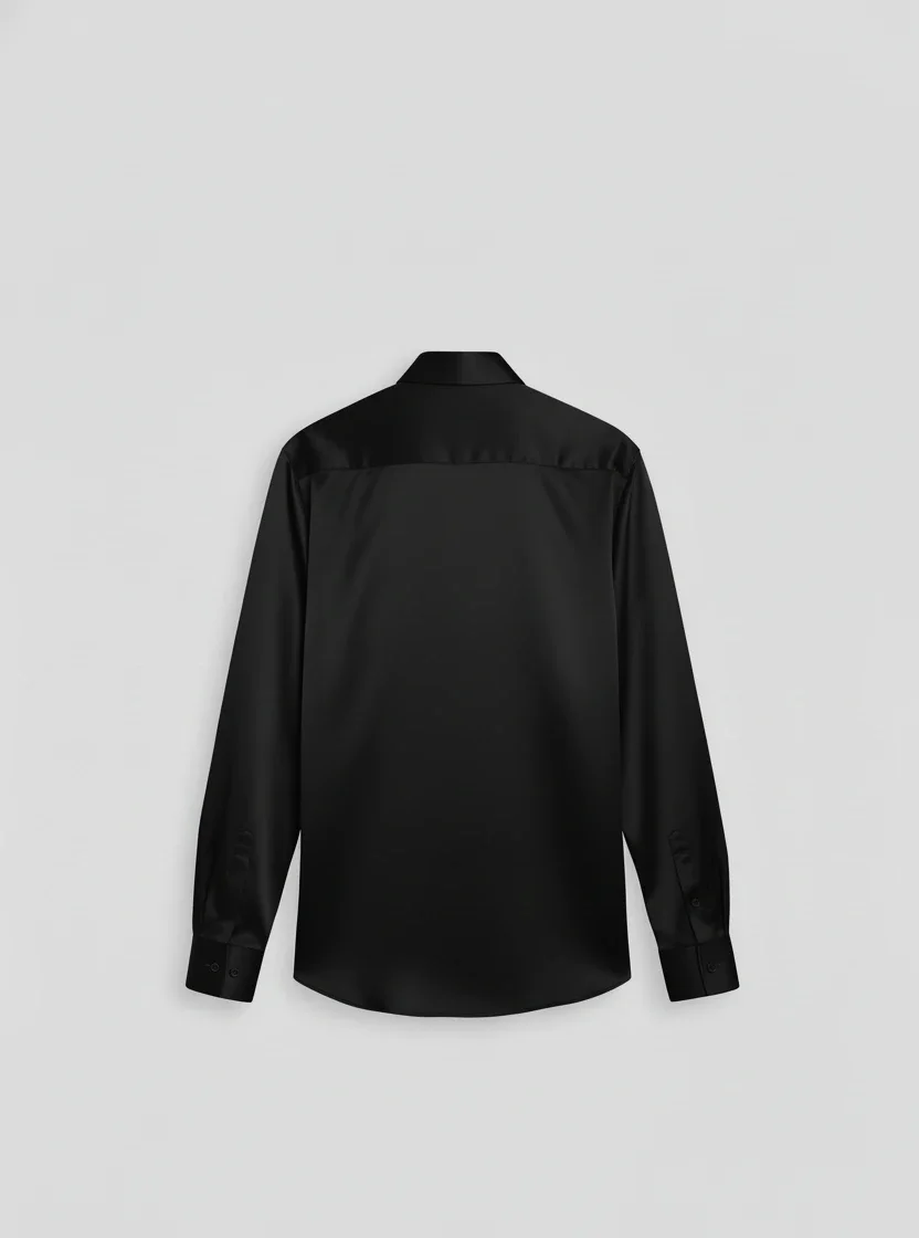 Luxe Black Satin Regular Fit Shirt Back