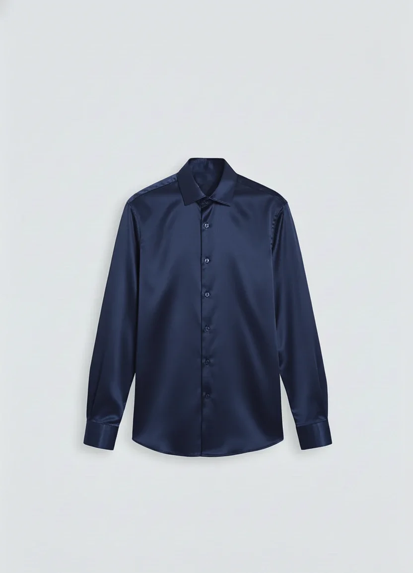 Luxe Blue Satin Regular Fit Shirt Side