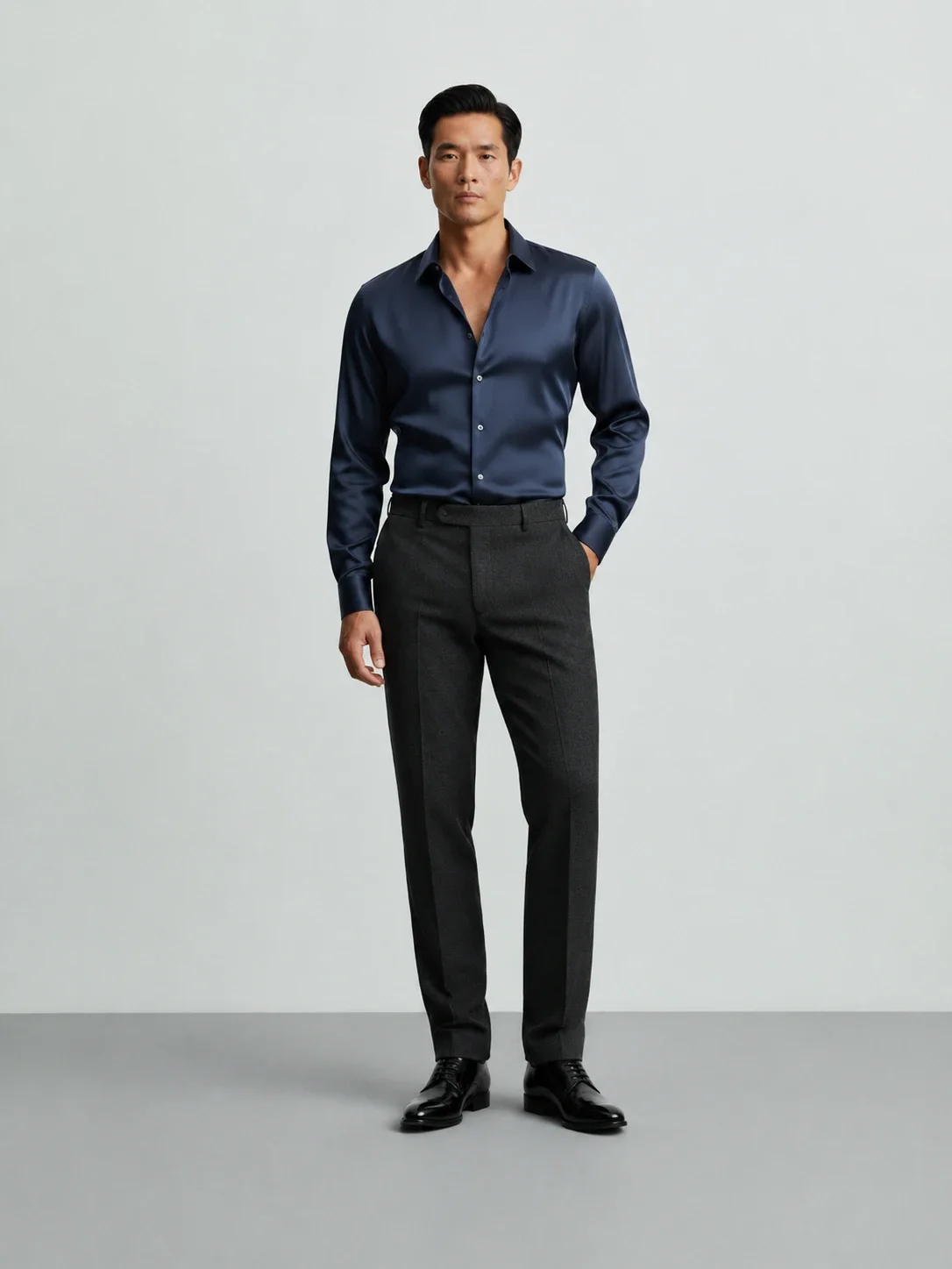 Luxe Blue Satin Regular Fit Shirt front