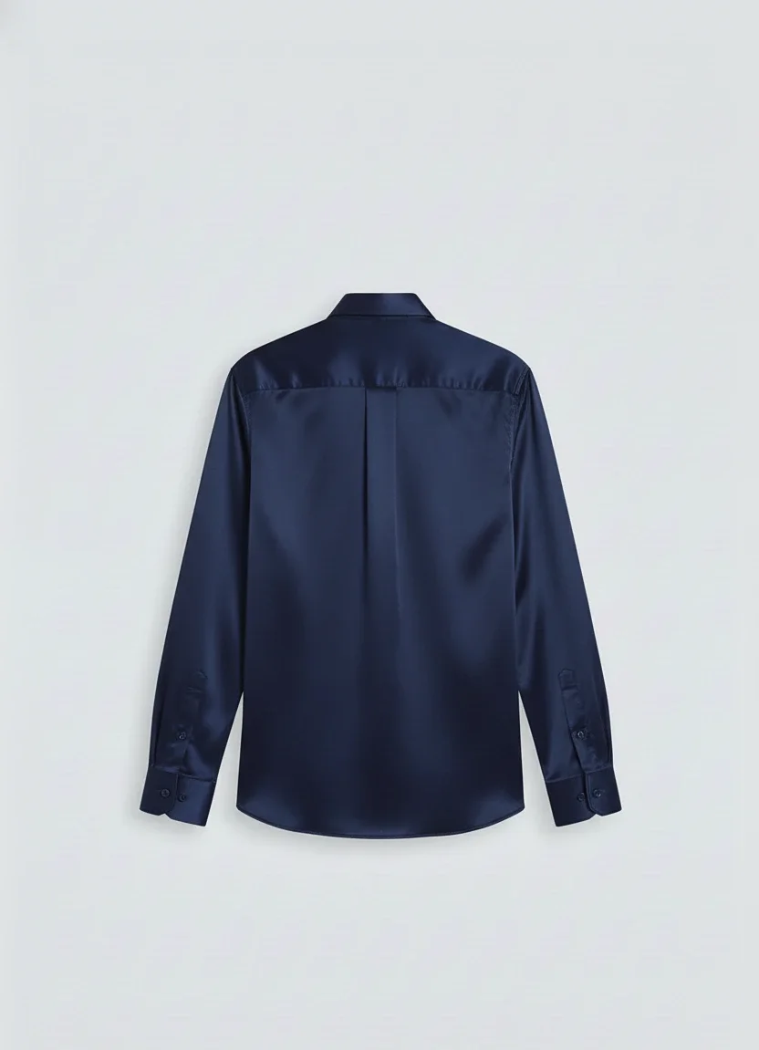 Luxe Blue Satin Regular Fit Shirt Back