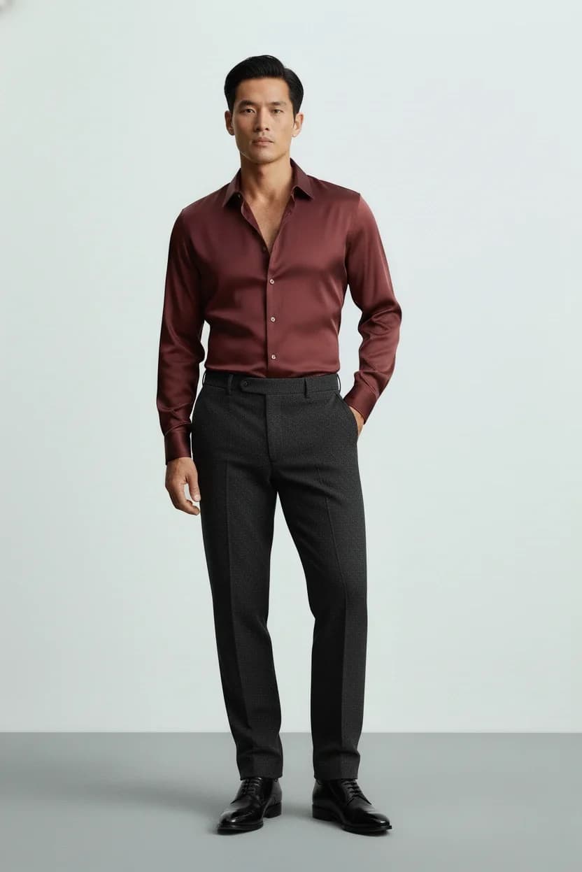 Maroon satin Premium Casual Shirt front