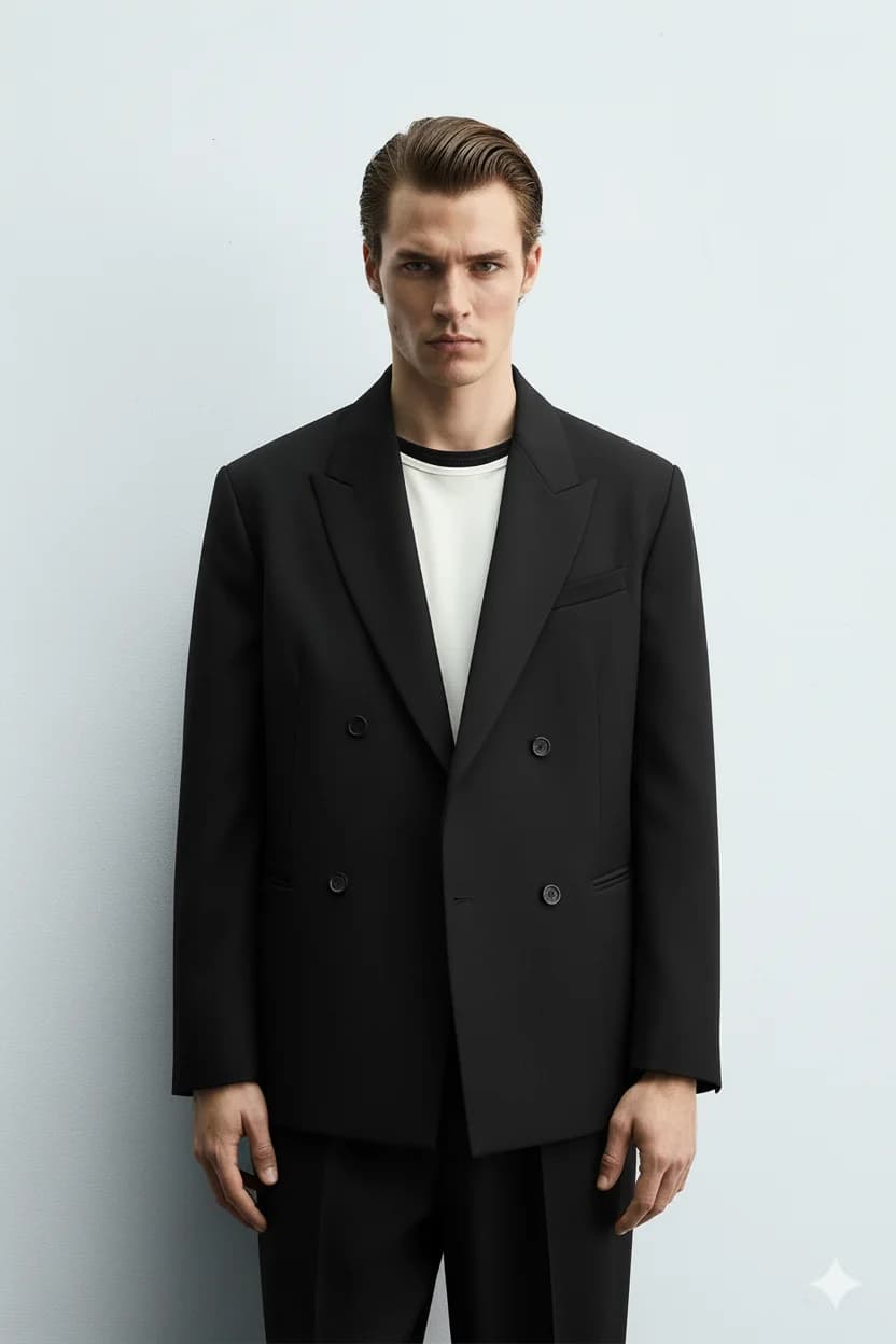Men’s Black Double-Breasted Tailored Suit front