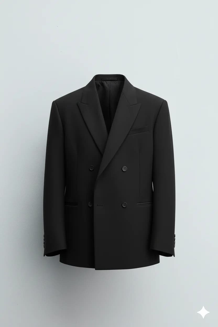 Men’s Black Double-Breasted Tailored Suit Side