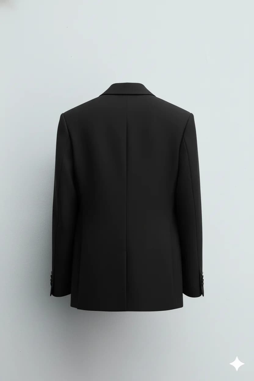 Men’s Black Double-Breasted Tailored Suit Back