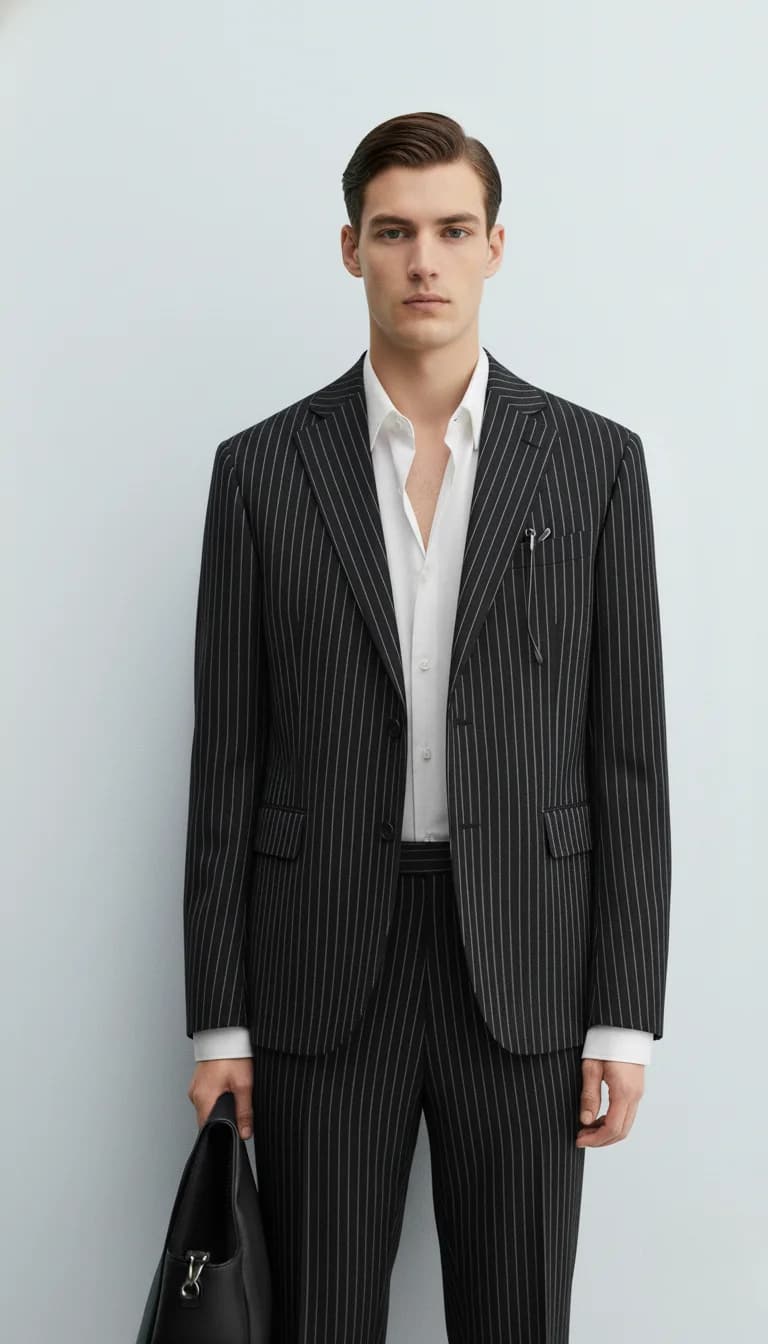 Men’s Black & White Pinstripe Tailored Suit front