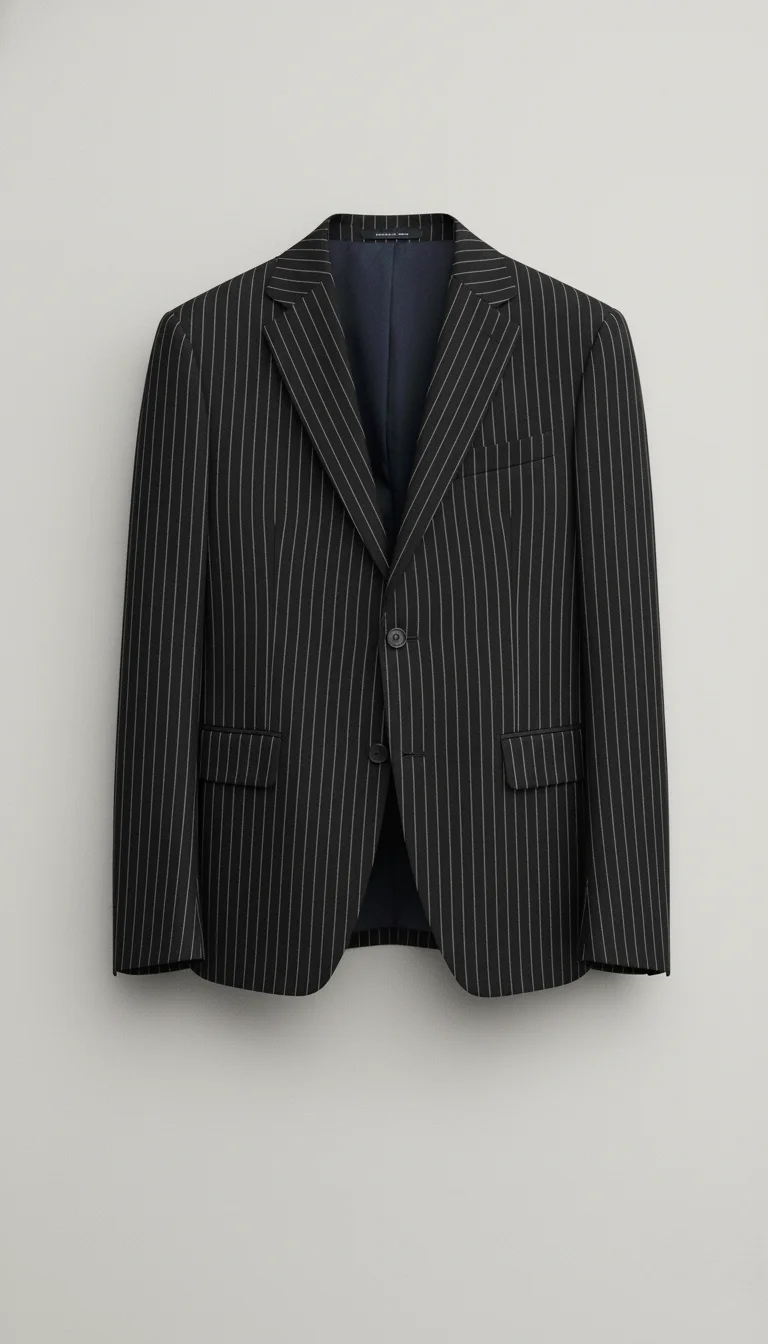 Men’s Black & White Pinstripe Tailored Suit Side
