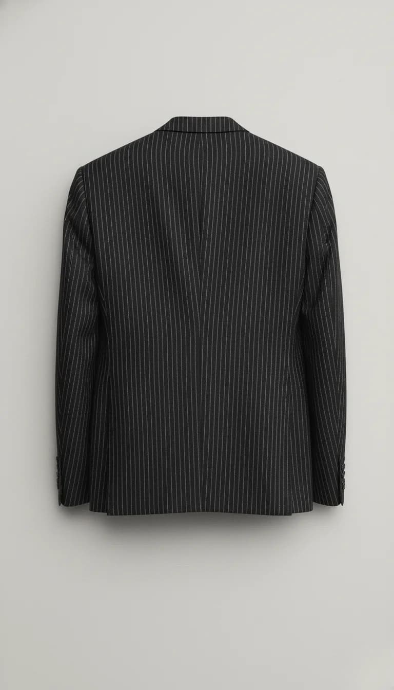 Men’s Black & White Pinstripe Tailored Suit Back