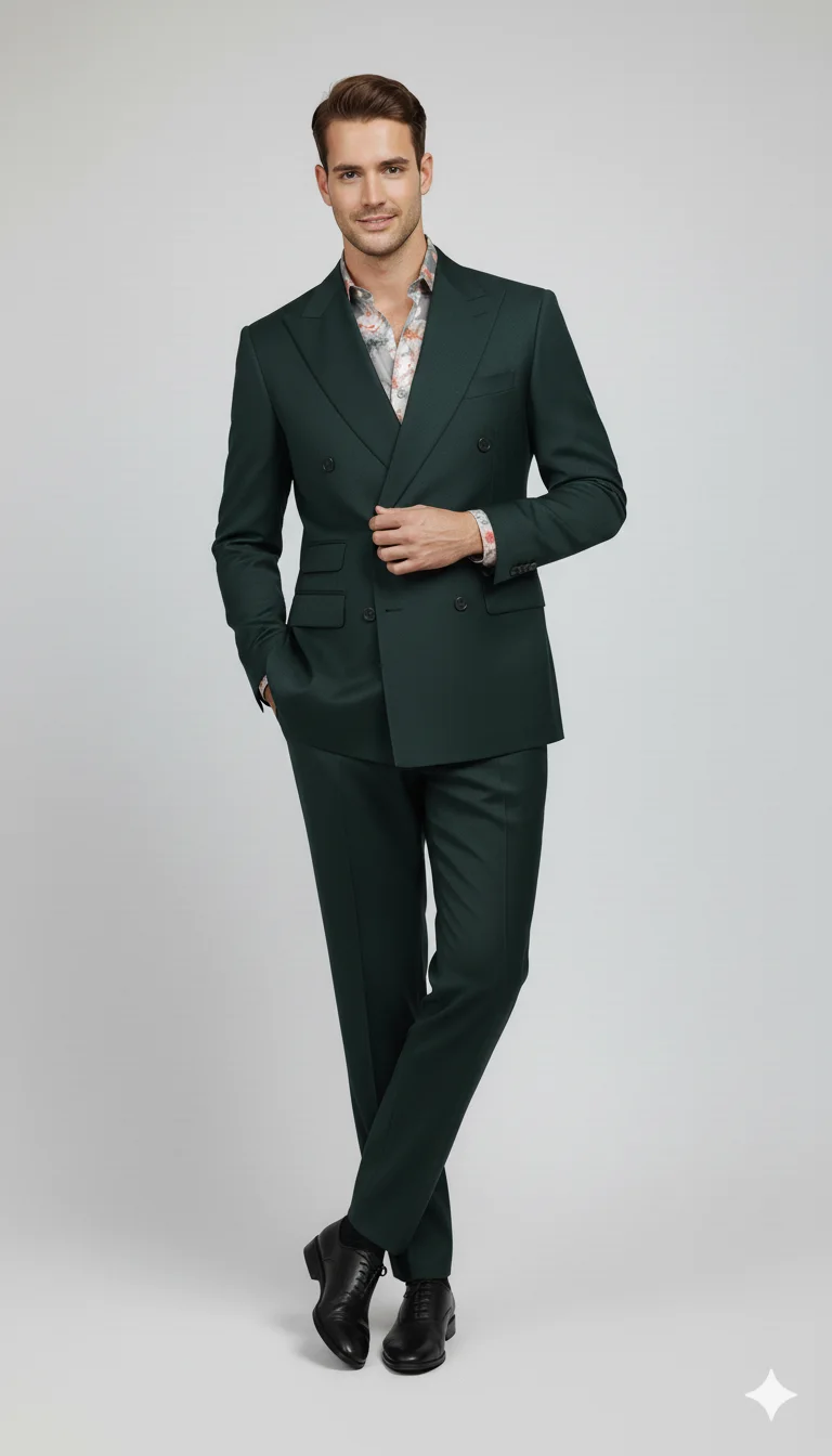 Men’s Bottle Green Double-Breasted Tailored Suit front