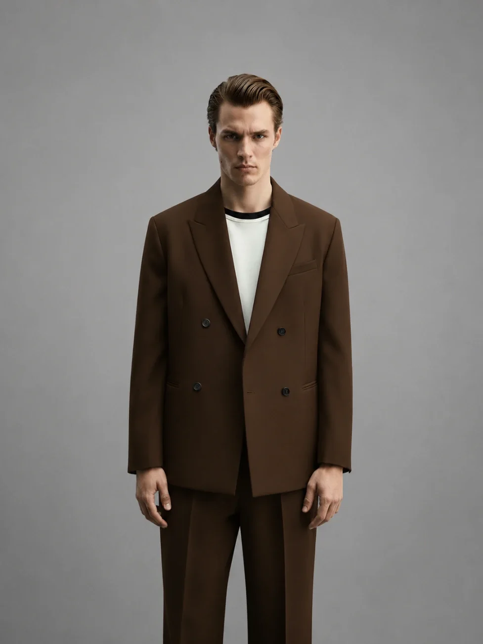 Men’s Dark Brown Double-Breasted Tailored Suit front