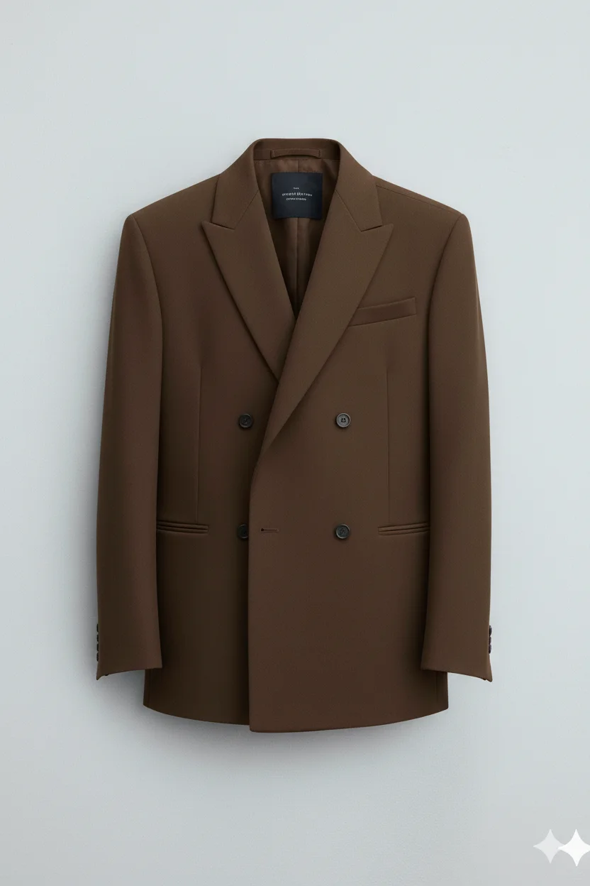 Men’s Dark Brown Double-Breasted Tailored Suit Side