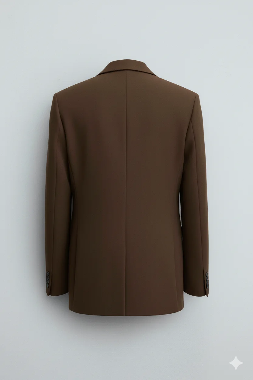 Men’s Dark Brown Double-Breasted Tailored Suit Back
