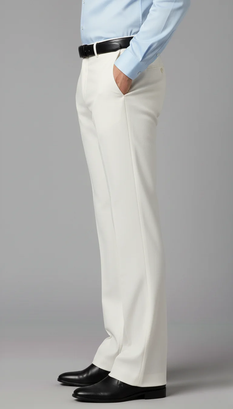 Men's Ivory White Bell Bottom Formal Trousers Back