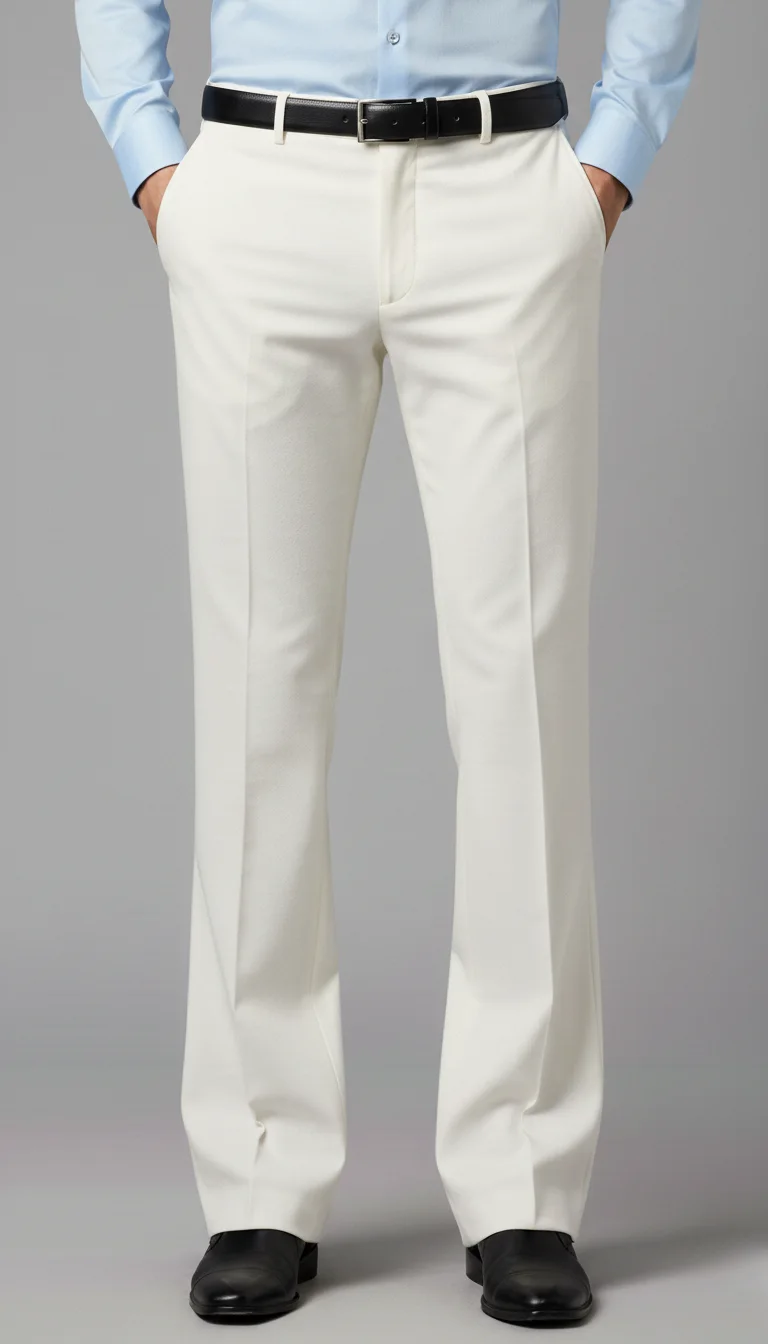Men's Ivory White Bell Bottom Formal Trousers overview