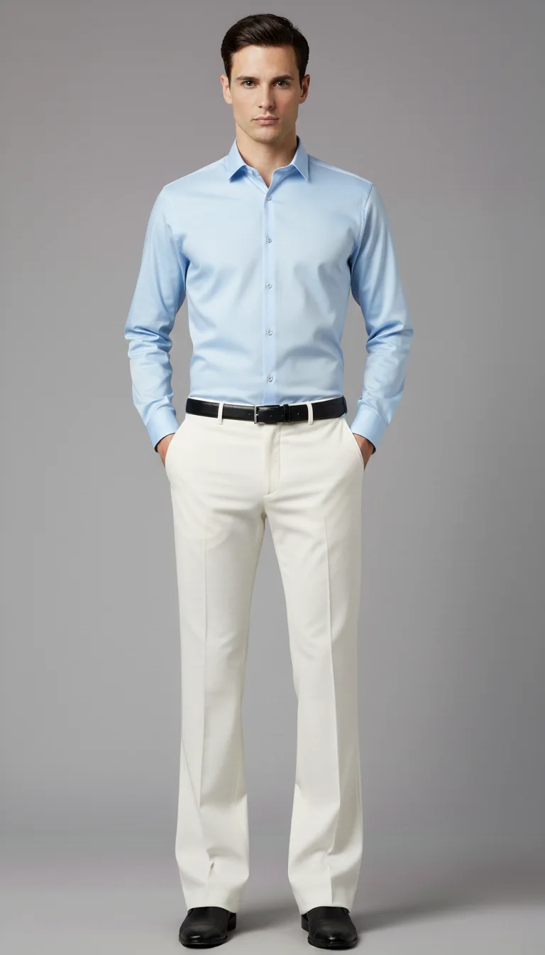 Men's Ivory White Bell Bottom Formal Trousers front
