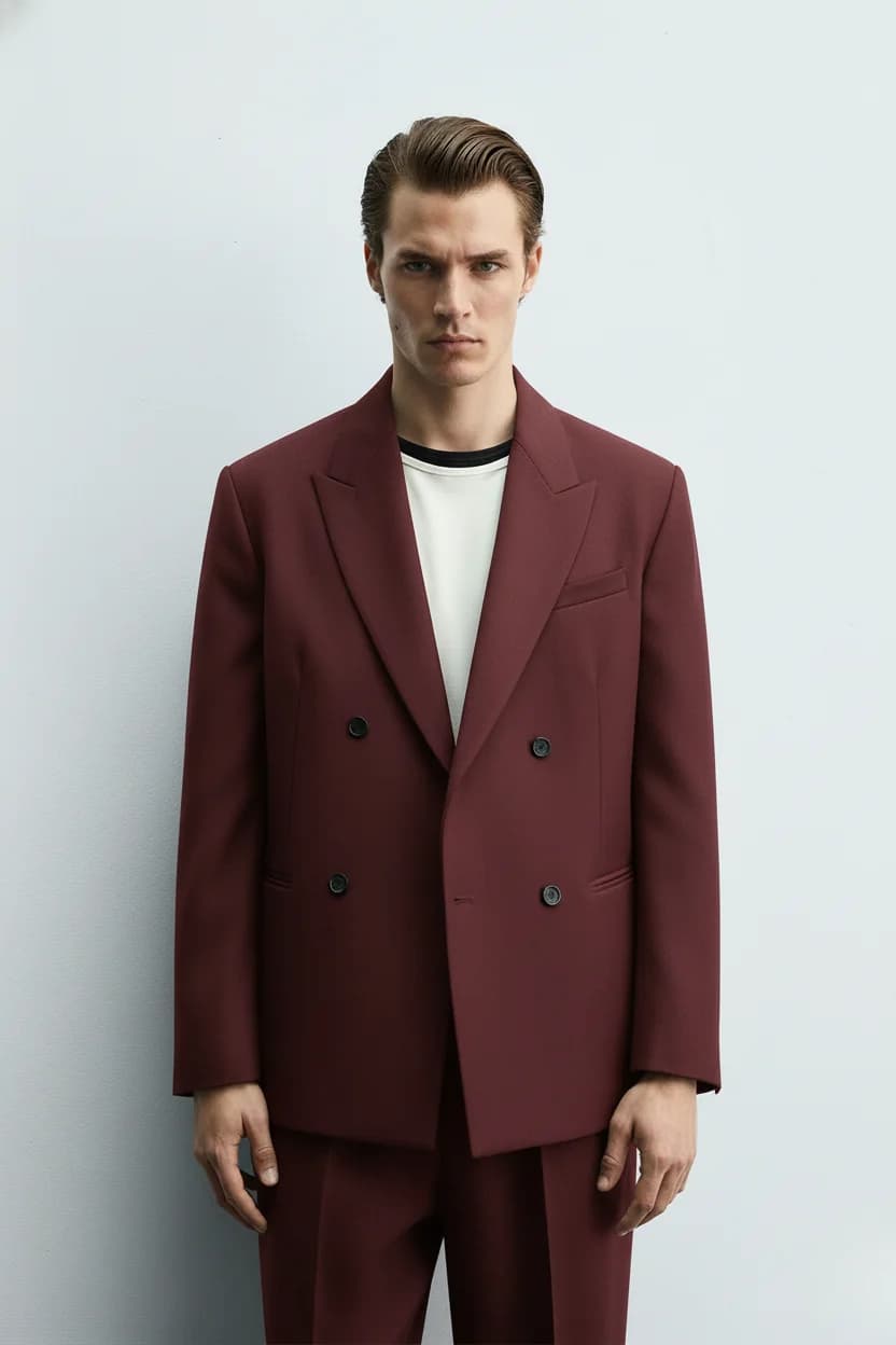 Men’s Maroon Double-Breasted Tailored Suit front