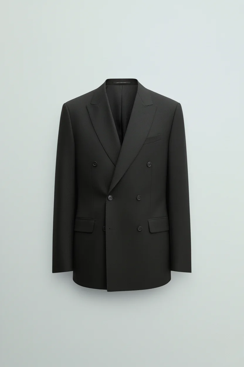 Men's Midnight Black Double-Breasted Premium Suit Back